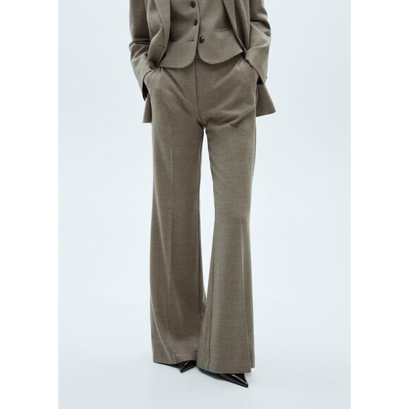 Mango Flared Check Suit Trouser Pants- 1 Khaki - Picture 2 of 8